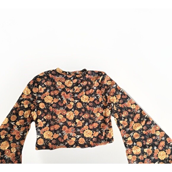 Unbranded Tops - Floral Sheer Chiffon Crop Blouse Bell Sleeve‎ Boho Y2K Festival Fall Goblincore